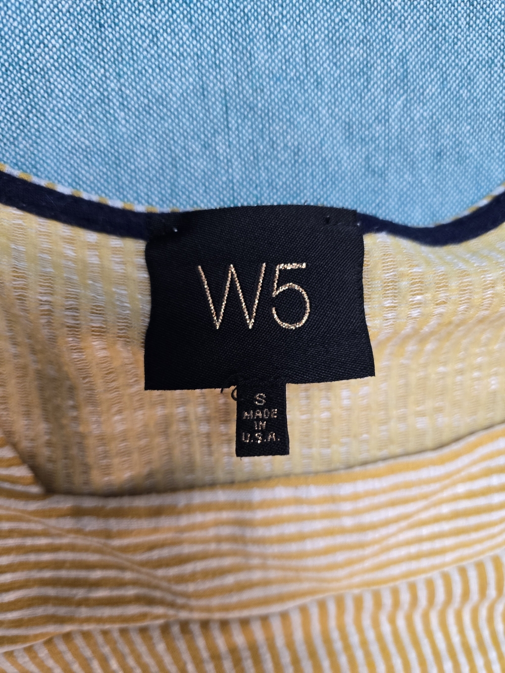 W5 Yellow and White Striped Square Neck Short Sleeve Top - Picture 2 of 3